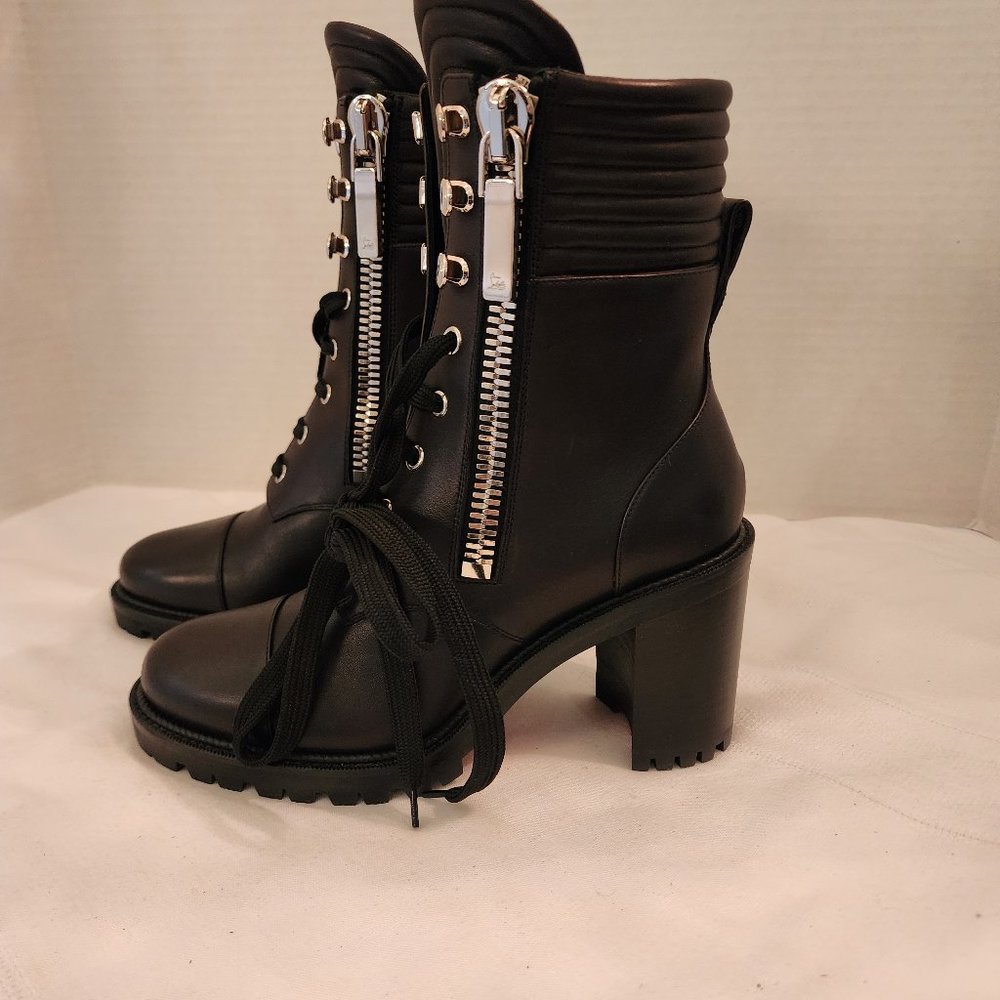 En Hiver 70mm Louboutin Dual Zip Black Leather Zipper Quilted Combat Boots